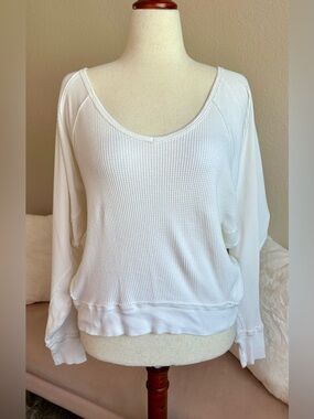 Free People Santa Clara Thermal Top Alabaster White Waffle Knit Oversized Medium